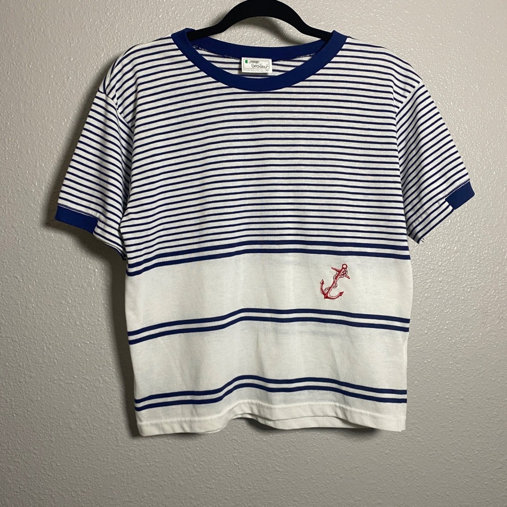 Vintage Nautical Striped Tee M Preppy Old Money Coastal Cotton Blend Summer